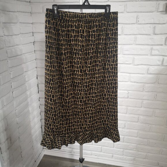 Marisa Christina Ladies Size Medium Gold & Black Pattern Elastic Waist Skirt - Picture 1 of 6